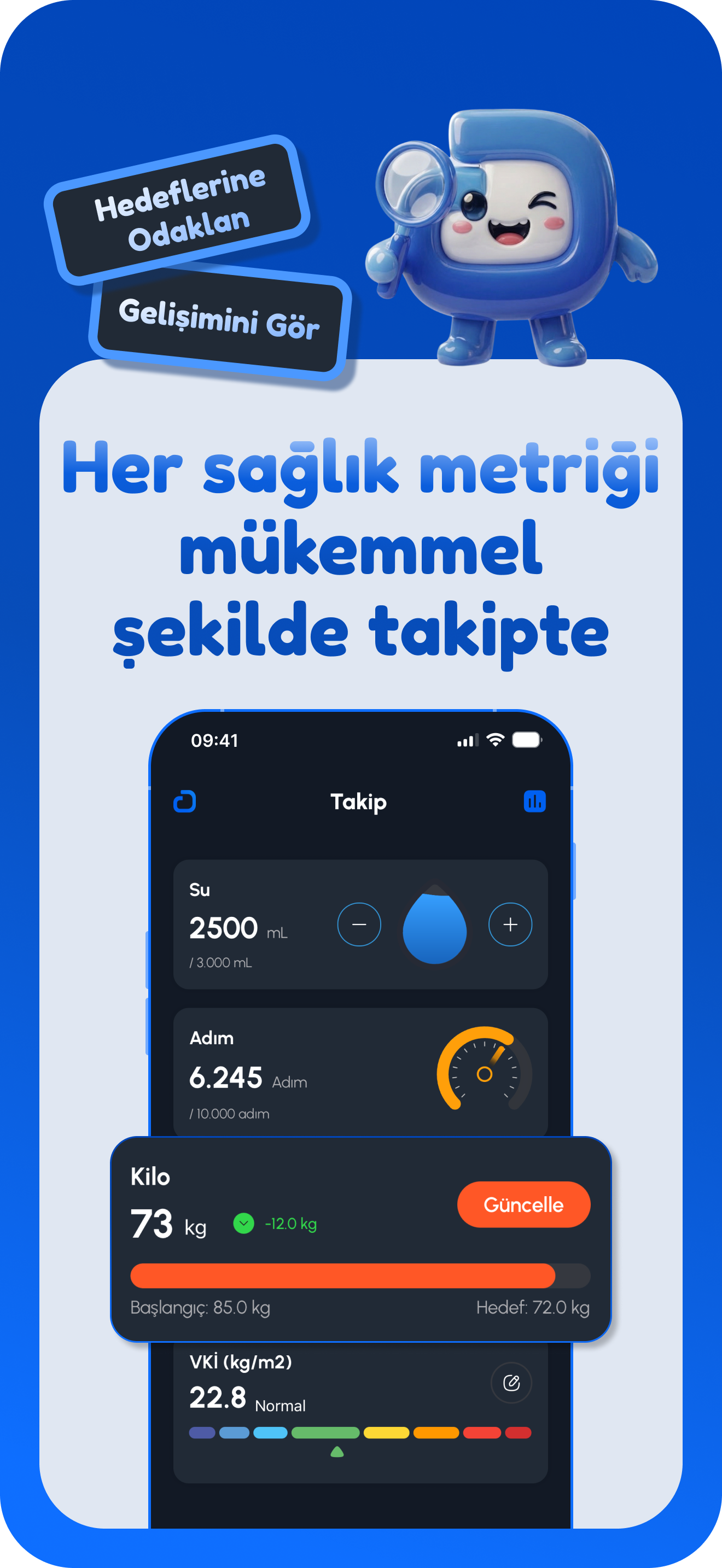 DiyetZeka su adım ve kilo takip ekranı